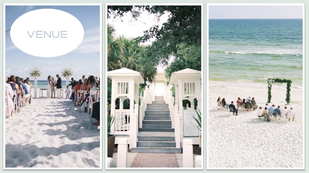 Three different views of a beachfront, oceanfront wedding venue.